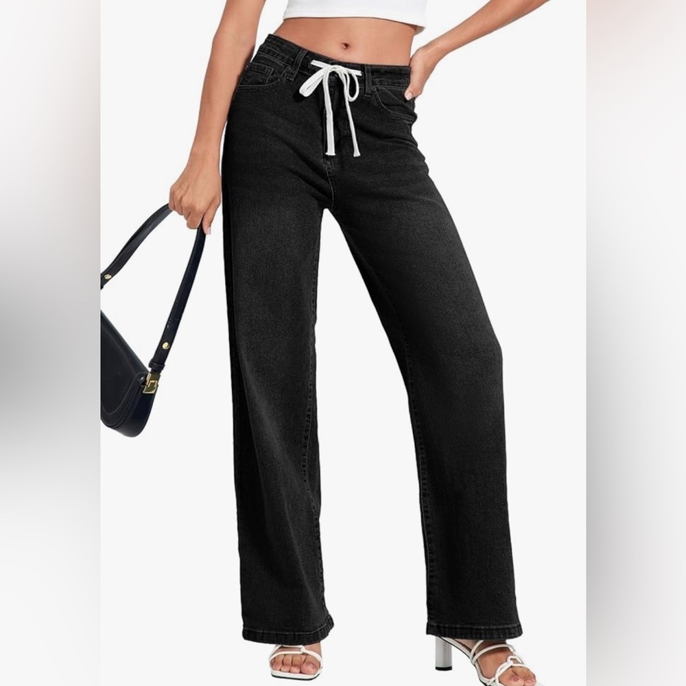 Women’s Black Wide Leg Drawstring Jeans - Size 4